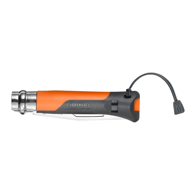 Sport si Outdoor - Camping - Cutite, bricege si accesorii - Cutite si bricege - Cutit de buzunar cu fluier N°08, inox, 8,5 cm, "Outdoor", Soft Orange - Opinel - Infinity.ro