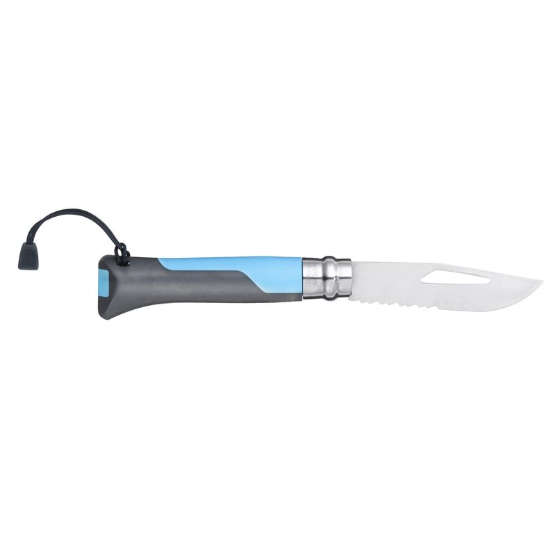 Sport si Outdoor - Camping - Cutite, bricege si accesorii - Cutite si bricege - Cutit de buzunar cu fluier N°08, inox, 8,5 cm, "Outdoor", Soft Blue - Opinel - Infinity.ro