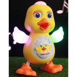 Jucarii, Copii si Bebe - Jucarii si jocuri - Jucarii & jocuri educative - Jucarii interactive - Ratusca dansatoare, cu 12 cantece si lumini, aripi miscatoare, 14 x 20 cm, pentru copii de peste 1 an, galben-portocaliu - Infinity.ro