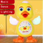 Jucarii, Copii si Bebe - Jucarii si jocuri - Jucarii & jocuri educative - Jucarii interactive - Ratusca dansatoare, cu 12 cantece si lumini, aripi miscatoare, 14 x 20 cm, pentru copii de peste 1 an, galben-portocaliu - Infinity.ro