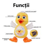 Jucarii, Copii si Bebe - Jucarii si jocuri - Jucarii & jocuri educative - Jucarii interactive - Ratusca dansatoare, cu 12 cantece si lumini, aripi miscatoare, 14 x 20 cm, pentru copii de peste 1 an, galben-portocaliu - Infinity.ro