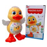 Jucarii, Copii si Bebe - Jucarii si jocuri - Jucarii & jocuri educative - Jucarii interactive - Ratusca dansatoare, cu 12 cantece si lumini, aripi miscatoare, 14 x 20 cm, pentru copii de peste 1 an, galben-portocaliu - Infinity.ro