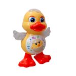 Jucarii, Copii si Bebe - Jucarii si jocuri - Jucarii & jocuri educative - Jucarii interactive - Ratusca dansatoare, cu 12 cantece si lumini, aripi miscatoare, 14 x 20 cm, pentru copii de peste 1 an, galben-portocaliu - Infinity.ro