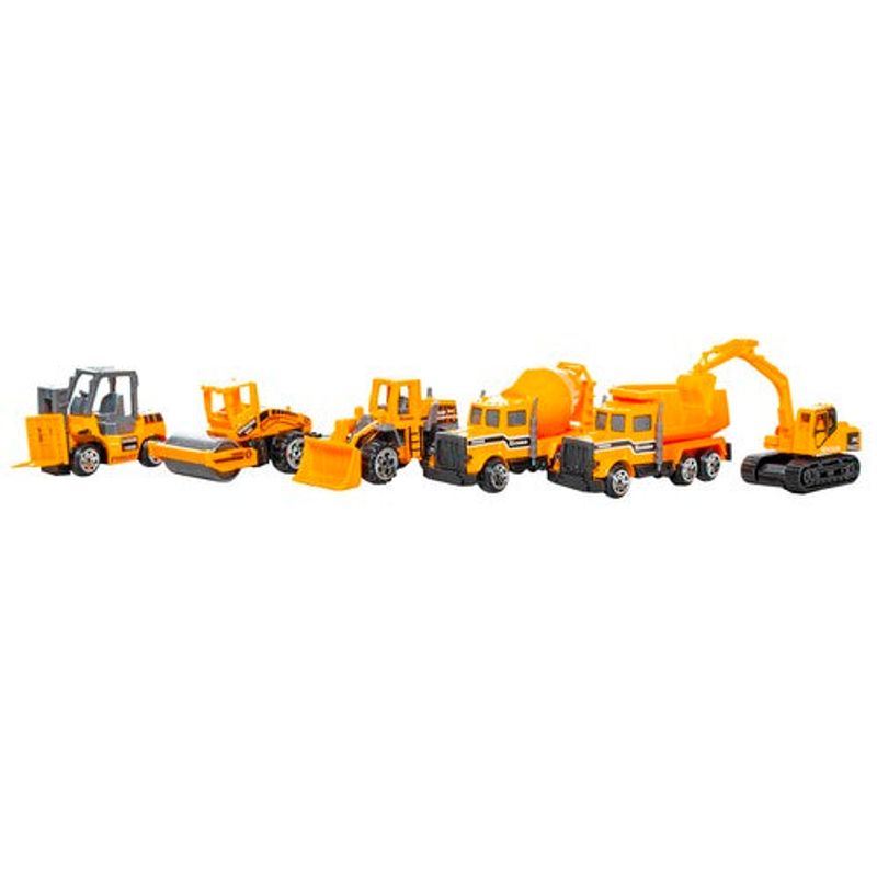 Jucarii, Copii si Bebe/Jucarii si jocuri/Vehicule si jucarii cu telecomanda/Masinute - Set jucarii cu tir si 6 camioane din plastic pentru copii de peste 3 ani - Multicoclor - Infinity.ro