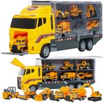 Jucarii, Copii si Bebe/Jucarii si jocuri/Vehicule si jucarii cu telecomanda/Masinute - Set jucarii cu tir si 6 camioane din plastic pentru copii de peste 3 ani - Multicoclor - Infinity.ro