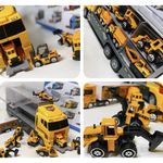 Jucarii, Copii si Bebe/Jucarii si jocuri/Vehicule si jucarii cu telecomanda/Masinute - Set jucarii cu tir si 6 camioane din plastic pentru copii de peste 3 ani - Multicoclor - Infinity.ro