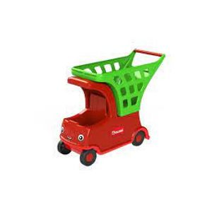 Carucior de cumparaturi Supermarket pentru copii, cu spatiu pentru papusi, rosu cu verde