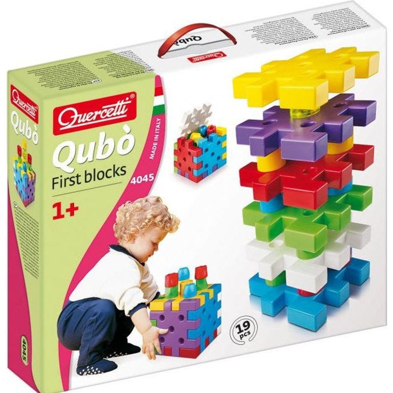 Jucarii, Copii si Bebe - Jucarii si jocuri - Seturi de constructie si cuburi - Cuburi si caramizi - Set de joaca Quercetti Qubo Cuburi de construit pentru copii de peste 1 an, multicolor - Infinity.ro