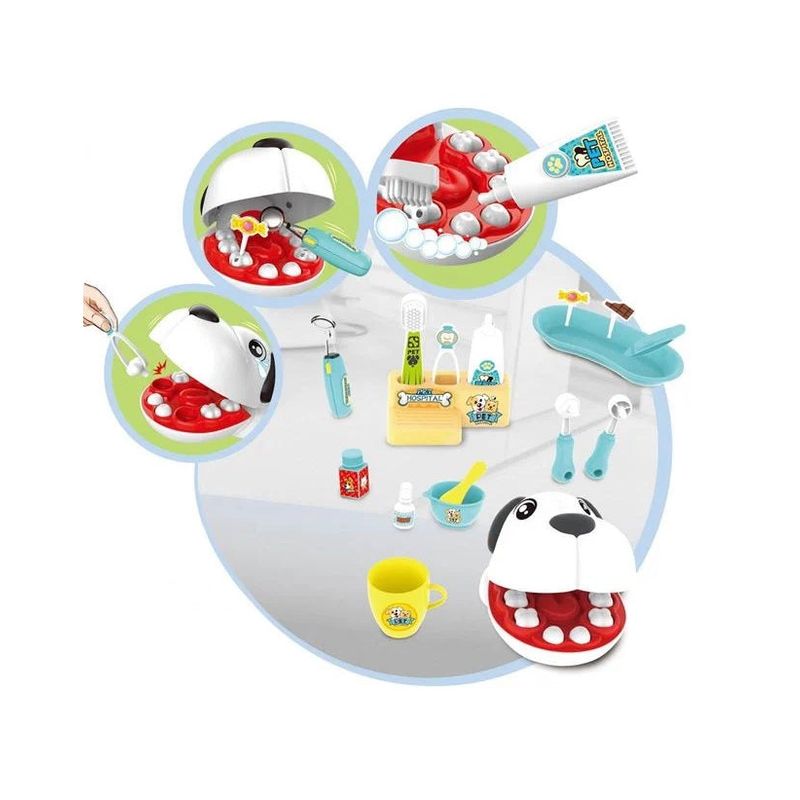 Jucarii, Copii si Bebe - Jucarii si jocuri - Jucarii & jocuri educative - Jucarii interactive - Set de Joaca Dentistul de Catei, pentru Copii de 3 ani+, cu 17 piese, 34x31x16cm, Multicolor - Infinity.ro