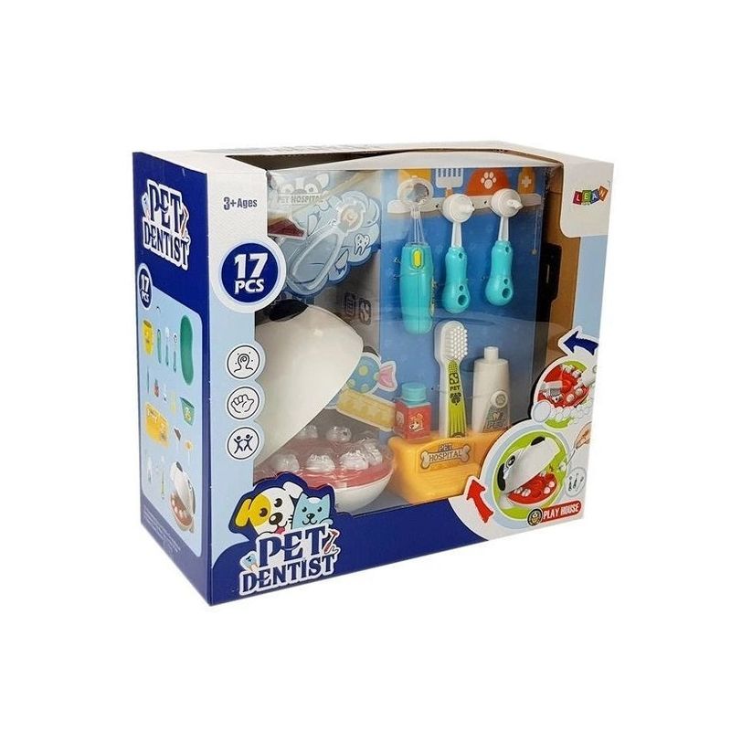 Jucarii, Copii si Bebe - Jucarii si jocuri - Jucarii & jocuri educative - Jucarii interactive - Set de Joaca Dentistul de Catei, pentru Copii de 3 ani+, cu 17 piese, 34x31x16cm, Multicolor - Infinity.ro