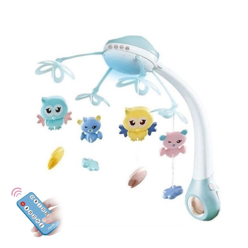 Jucarii, Copii si Bebe - Jucarii si jocuri - Jucarii bebelusi - Carusel patut - Carusel Muzical cu Proiectii si Telecomanda, 13 Melodii Linistitoare si 500 Sunete, Roz/Albastru - Albastru - Infinity.ro