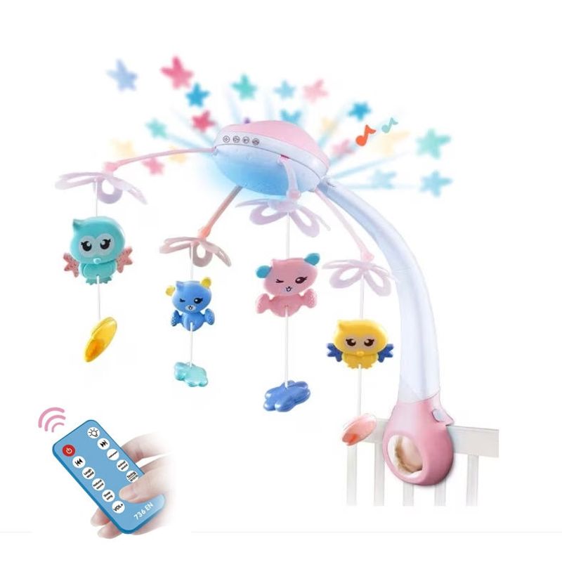 Jucarii, Copii si Bebe - Jucarii si jocuri - Jucarii bebelusi - Carusel patut - Carusel Muzical cu Proiectii si Telecomanda, 13 Melodii Linistitoare si 500 Sunete, Roz/Albastru - Albastru - Infinity.ro