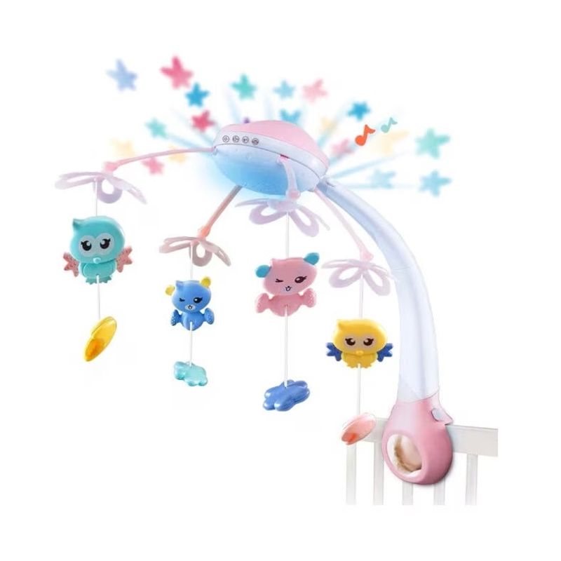 Jucarii, Copii si Bebe - Jucarii si jocuri - Jucarii bebelusi - Carusel patut - Carusel Muzical cu Proiectii si Telecomanda, 13 Melodii Linistitoare si 500 Sunete, Roz/Albastru - Albastru - Infinity.ro