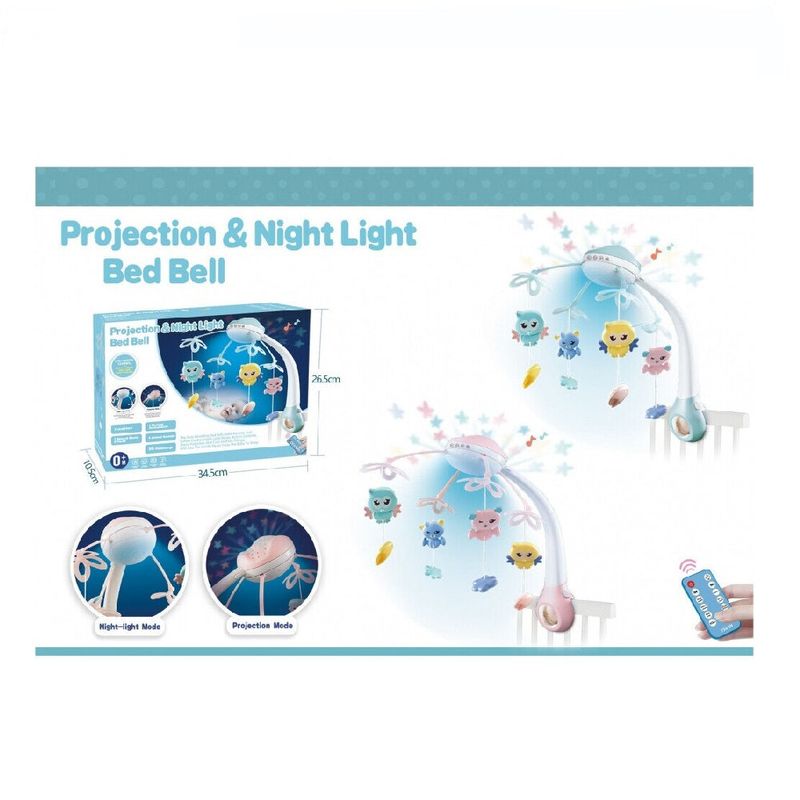 Jucarii, Copii si Bebe - Jucarii si jocuri - Jucarii bebelusi - Carusel patut - Carusel Muzical cu Proiectii si Telecomanda, 13 Melodii Linistitoare si 500 Sunete, Roz/Albastru - Albastru - Infinity.ro