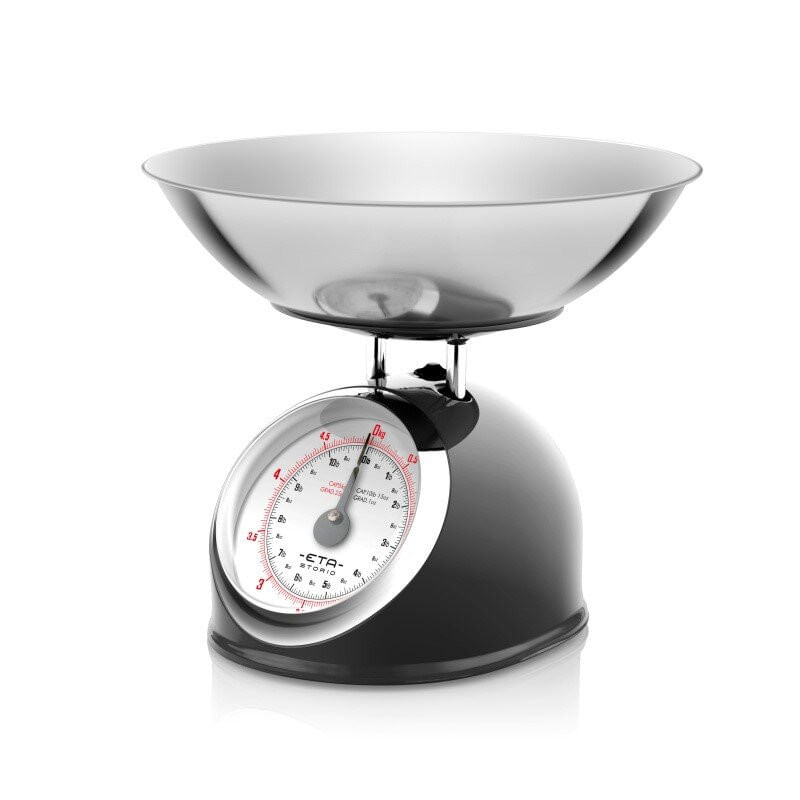 Electronice si Electrocasnice - Electrocasnice bucatarie - Mixere, tocatoare & roboti de bucatarie - Cantare de bucatarie - Cantar mecanic de bucatarie ETA Storio 5777 NEGRU, 5 kg, precizie 25g, vas 5 L din otel inoxidabil - Infinity.ro