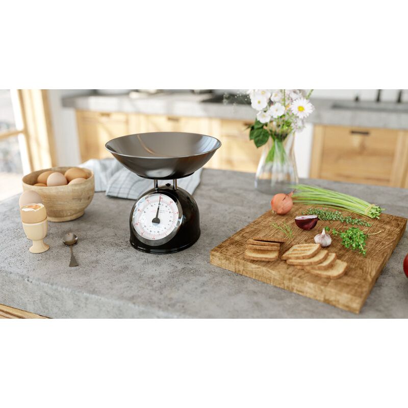 Electronice si Electrocasnice - Electrocasnice bucatarie - Mixere, tocatoare & roboti de bucatarie - Cantare de bucatarie - Cantar mecanic de bucatarie ETA Storio 5777 NEGRU, 5 kg, precizie 25g, vas 5 L din otel inoxidabil - Infinity.ro
