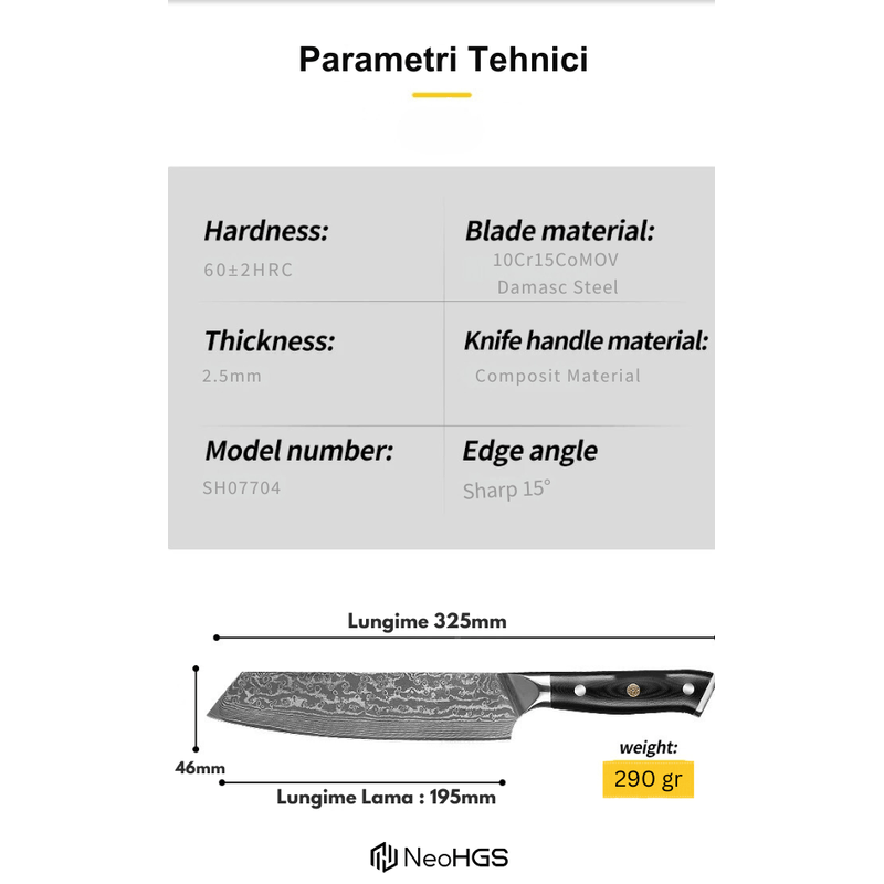 Casa si Gradina - Bucatarie si vesela - Vesela si tacamuri - Cutite si seturi de cutite - Cutitul Bucatarului, Cutit Profesional Japonez Kiritsuke , Otel de Damasc, HRC 60,66 Straturi, Cutie Inclusa, - Infinity.ro