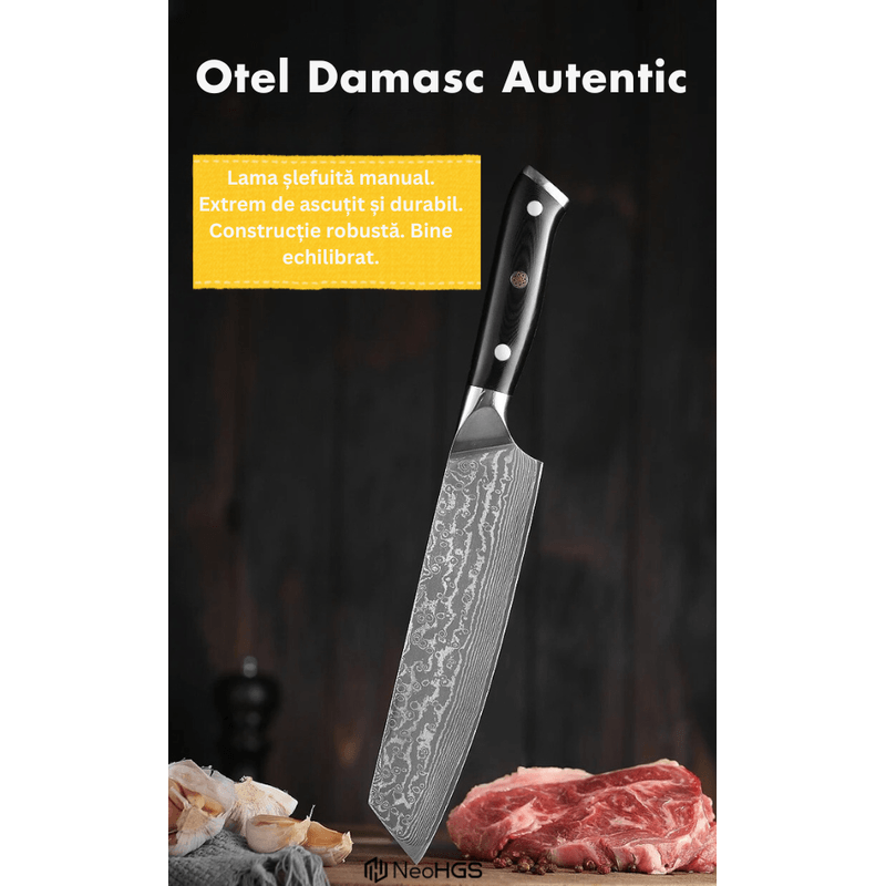 Casa si Gradina - Bucatarie si vesela - Vesela si tacamuri - Cutite si seturi de cutite - Cutitul Bucatarului, Cutit Profesional Japonez Kiritsuke , Otel de Damasc, HRC 60,66 Straturi, Cutie Inclusa, - Infinity.ro