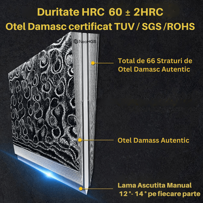 Casa si Gradina - Bucatarie si vesela - Vesela si tacamuri - Cutite si seturi de cutite - Cutitul Bucatarului, Cutit Profesional , Otel de Damasc, HRC 60, Lungimea Lamei 20 cm, 66 Straturi, Cutie Inclusa - Infinity.ro