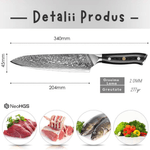 Casa si Gradina - Bucatarie si vesela - Vesela si tacamuri - Cutite si seturi de cutite - Cutitul Bucatarului, Cutit Profesional , Otel de Damasc, HRC 60, Lungimea Lamei 20 cm, 66 Straturi, Cutie Inclusa - Infinity.ro