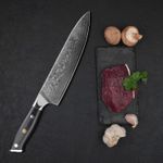 Casa si Gradina - Bucatarie si vesela - Vesela si tacamuri - Cutite si seturi de cutite - Cutitul Bucatarului, Cutit Profesional , Otel de Damasc, HRC 60, Lungimea Lamei 20 cm, 66 Straturi, Cutie Inclusa - Infinity.ro