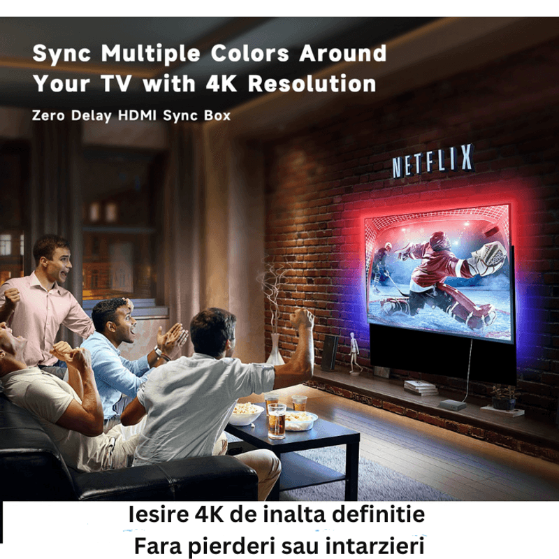 Casa si Gradina - Corpuri si surse de iluminat - Benzi LED - Kit banda LED SMART pentru televizor, Conectare HDMI, Aplicatie, Sincronizare imagine si sunet, Diagonale 190 215 cm - Infinity.ro