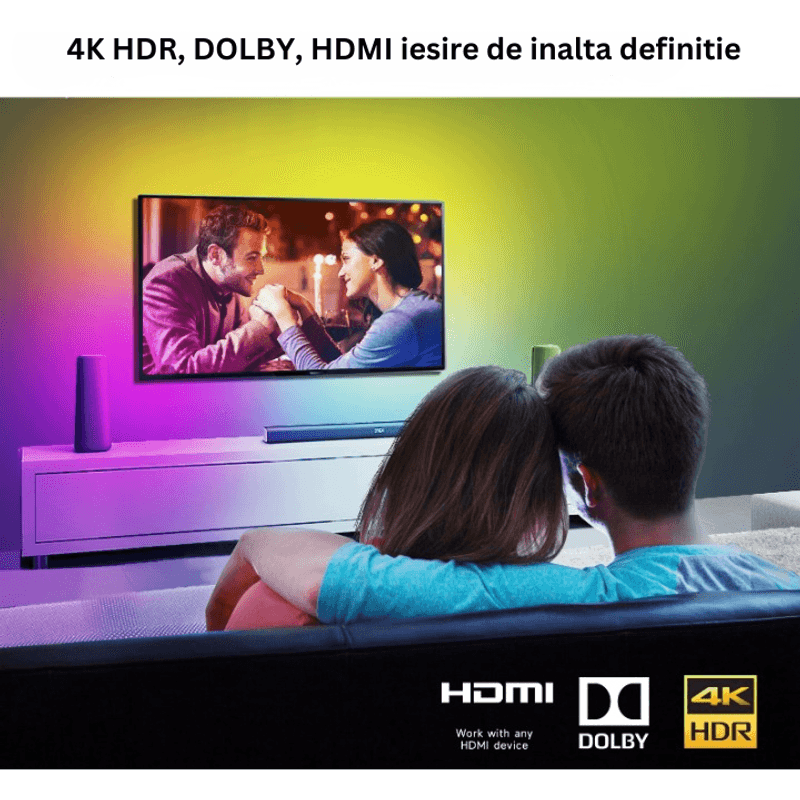 Casa si Gradina - Corpuri si surse de iluminat - Benzi LED - Kit banda LED SMART pentru televizor, Conectare HDMI, Aplicatie, Sincronizare imagine si sunet, Diagonale 190 215 cm - Infinity.ro