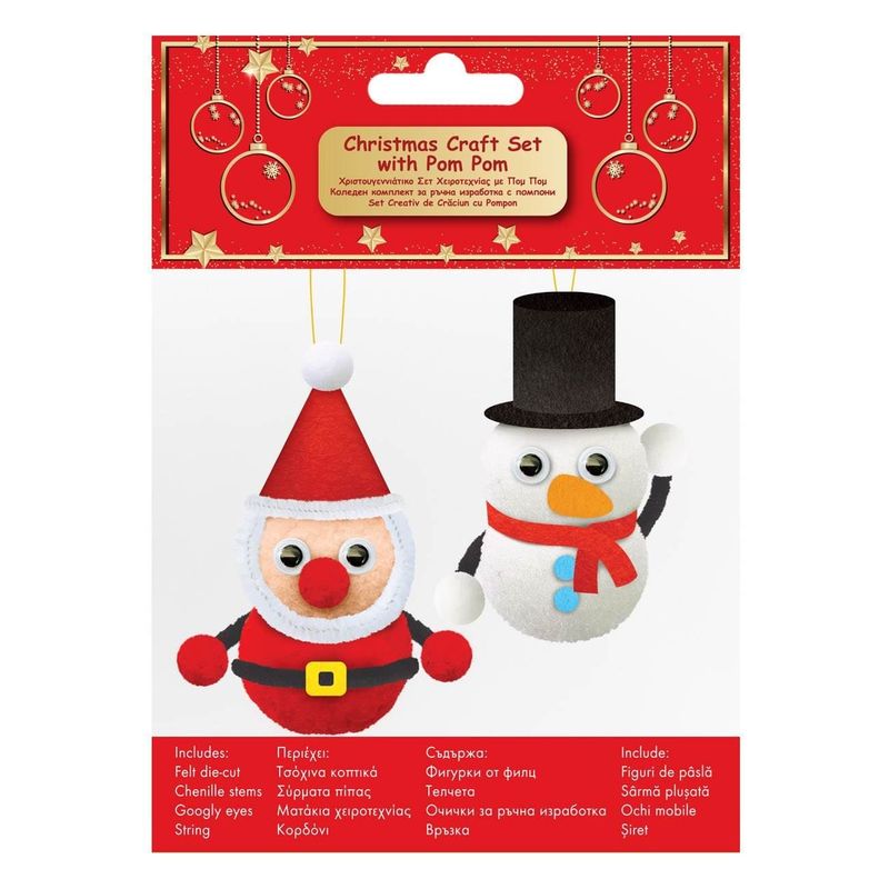 Casa si Gradina - Decoratiuni - Decoratiuni de sezon - Set creatii artistice de craciun, mos craciun si om de zapada, multicolor, pompon, decoratiuni festive - Infinity.ro