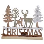 Casa si Gradina - Decoratiuni - Decoratiuni de sezon - Decoratiune craciun lemn, model cerb si brazi, auriu, 20x 17 cm - Infinity.ro
