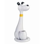 Casa si Gradina - Corpuri si surse de iluminat - Veioze si lampi - Lampi de veghe copii - Lampa de birou, Jumi, model caine, lumina LED reglabila, alb, cu suport pixuri si creioane, 16.5x20x40 cm - Infinity.ro