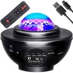 Casa si Gradina - Corpuri si surse de iluminat - Veioze si lampi - Lampi de veghe copii - Lampa de noptiera cu proiector, muzicala, LED, telecomanda, bluetooth, incarcare USB, negru, 17x13 cm, Isotrade - Infinity.ro