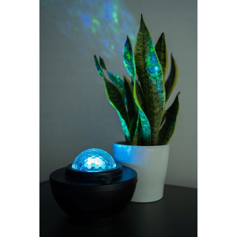 Casa si Gradina - Corpuri si surse de iluminat - Veioze si lampi - Lampi de veghe copii - Lampa de noptiera cu proiector, muzicala, LED, telecomanda, bluetooth, incarcare USB, negru, 17x13 cm, Isotrade - Infinity.ro