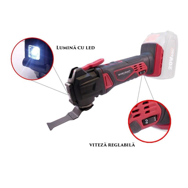 Casa si Gradina - Constructii - Scule electrice si accesorii - Scule multifunctionale si accesorii - Unealta multifunctionala, 20V Li-ion (acumulator neinclus), Worcraft - Infinity.ro