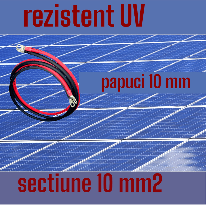 Auto si Moto - Reparatii si depanare - Redresoare - Set cablu baterie, sectiune 10 mm2, papuci 10 mm, lungime 2x75 cm, pentru utilaje agricole, ambarcatiuni navale, autovehicule, invertor, rezistent UV - Infinity.ro