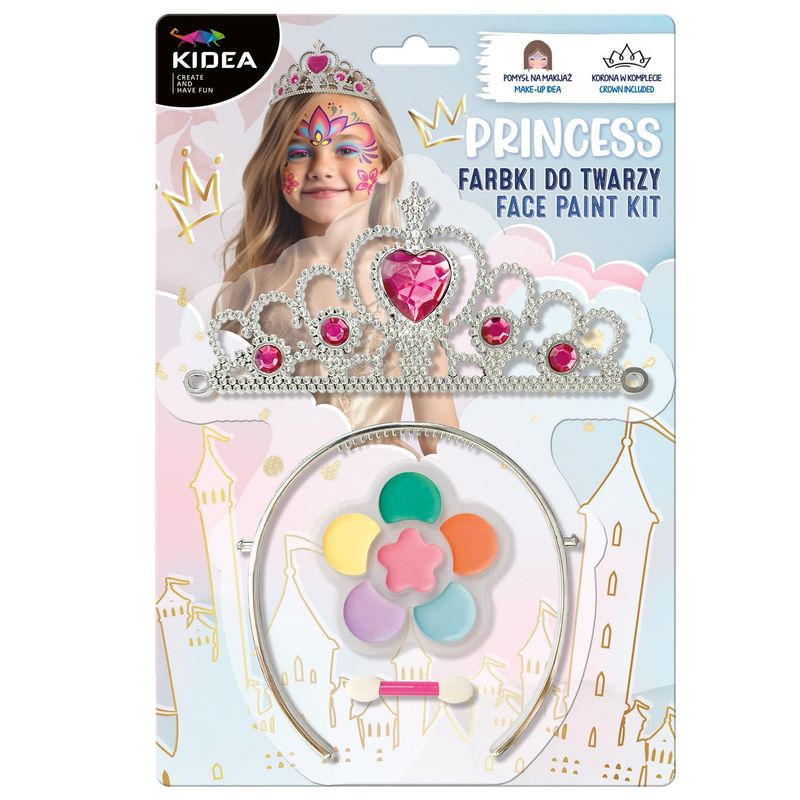 Jucarii, Copii si Bebe - Jucarii si jocuri - Jucarii de rol - Frumusete, bijuterii si accesorii fetite - Set de machiaj pentru copii Kidea, Princess, 6 culori, coronita inclusa, 10x185x275mm, FDTPTKA - Infinity.ro