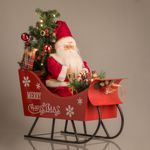 Casa si Gradina - Decoratiuni - Decoratiuni de sezon - Figurina decorativa craciun, model sanie cu mos craciun, iluminare led, culoare rosu, inaltime 49cm - Infinity.ro