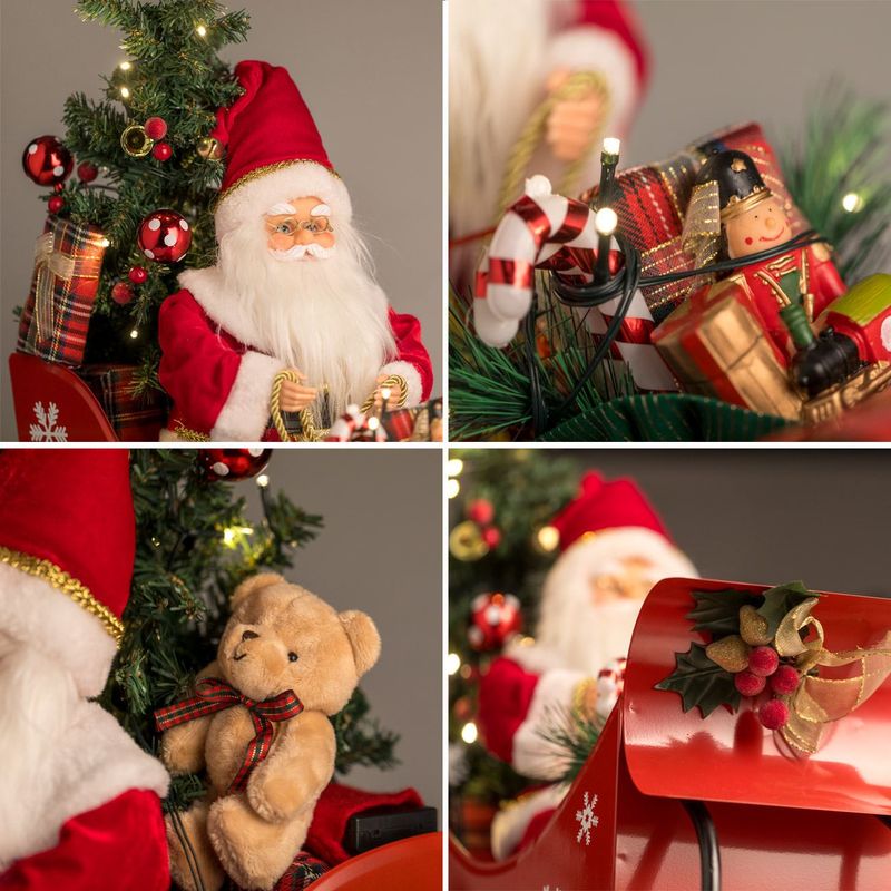 Casa si Gradina - Decoratiuni - Decoratiuni de sezon - Figurina decorativa craciun, model sanie cu mos craciun, iluminare led, culoare rosu, inaltime 49cm - Infinity.ro