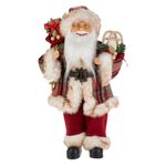 Casa si Gradina - Decoratiuni - Decoratiuni de sezon - Figurina decorativa craciun, mos craciun, costum carouri rosu bej, 45cm, poliester - Infinity.ro