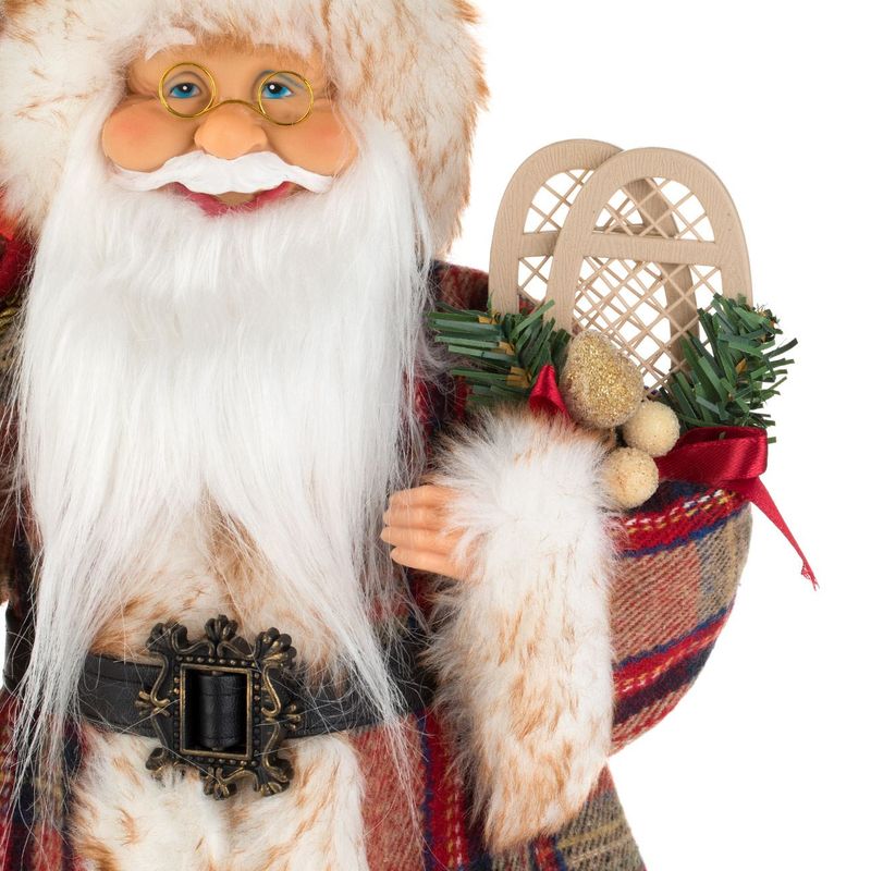 Casa si Gradina - Decoratiuni - Decoratiuni de sezon - Figurina decorativa craciun, mos craciun, costum carouri rosu bej, 45cm, poliester - Infinity.ro