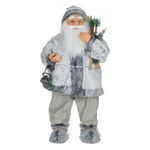 Casa si Gradina - Decoratiuni - Decoratiuni de sezon - Figurina decorativa craciun, mos craciun, 80cm, culoare gri, material poliester, schiuri din lemn - Infinity.ro