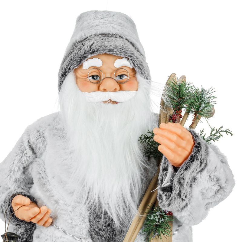 Casa si Gradina - Decoratiuni - Decoratiuni de sezon - Figurina decorativa craciun, mos craciun, 80cm, culoare gri, material poliester, schiuri din lemn - Infinity.ro