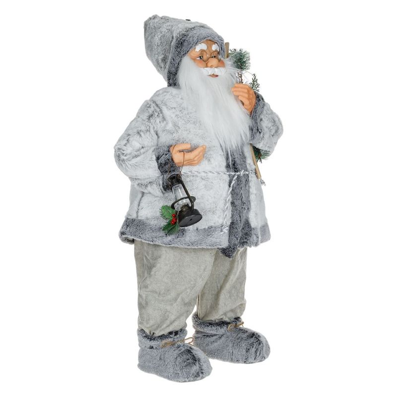 Casa si Gradina - Decoratiuni - Decoratiuni de sezon - Figurina decorativa craciun, mos craciun, 80cm, culoare gri, material poliester, schiuri din lemn - Infinity.ro