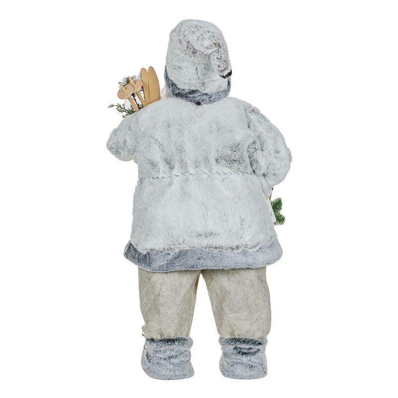 Casa si Gradina - Decoratiuni - Decoratiuni de sezon - Figurina decorativa craciun, mos craciun, 80cm, culoare gri, material poliester, schiuri din lemn - Infinity.ro