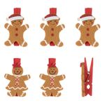 Fashion, accesorii si bijuterii - Femei - Accesorii femei - Accesorii pentru par femei - Set clame decorative craciun, model gingerbread si om de zapada, rosu, 6 bucati, lemn si fetru - Infinity.ro