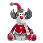 Casa si Gradina - Decoratiuni - Decoratiuni de sezon - Figurina decorativa craciun, model cerb, culoare gri si rosu, inaltime 48cm, material poliester - Infinity.ro