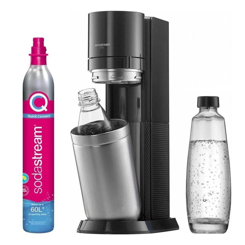 Casa si Gradina - Bucatarie si vesela - Ustensile bucatarie - Cani filtrante si accesorii - Aparat sifon Duo, cu 2 sticle incluse, Negru Metalic - SodaStream - Infinity.ro