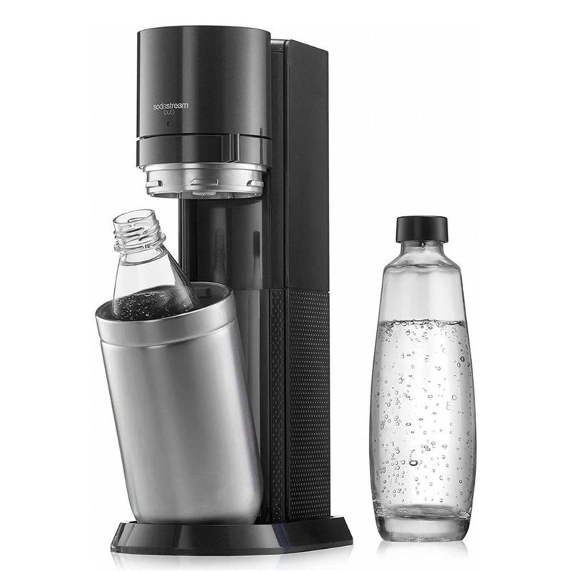 Casa si Gradina - Bucatarie si vesela - Ustensile bucatarie - Cani filtrante si accesorii - Aparat sifon Duo, cu 2 sticle incluse, Negru Metalic - SodaStream - Infinity.ro