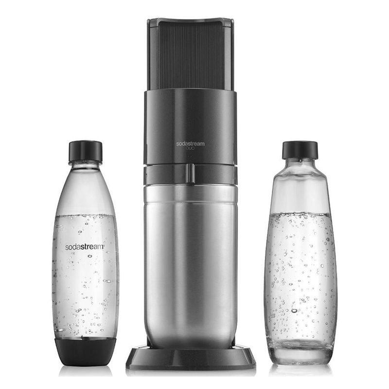 Casa si Gradina - Bucatarie si vesela - Ustensile bucatarie - Cani filtrante si accesorii - Aparat sifon Duo, cu 2 sticle incluse, Negru Metalic - SodaStream - Infinity.ro