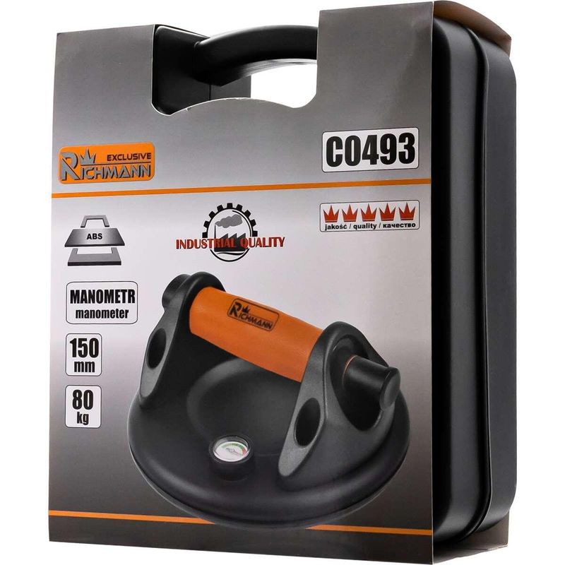 Auto si Moto - Reparatii si depanare - Scule auto - Scule si truse auto - Ventuza pentru transport si montat parbrize, geamuri, placi marmura, granit, cu manometru, 1 brat, max 80 kg, Richmann Exclusive - Infinity.ro