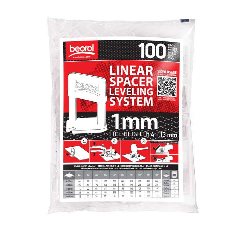 Casa si Gradina - Constructii - Gresie si faianta - Accesorii gresie si faianta - Distantiere pentru nivelare si aliniere a placilor ceramice, 100 buc, 1 mm, Beorol - Infinity.ro